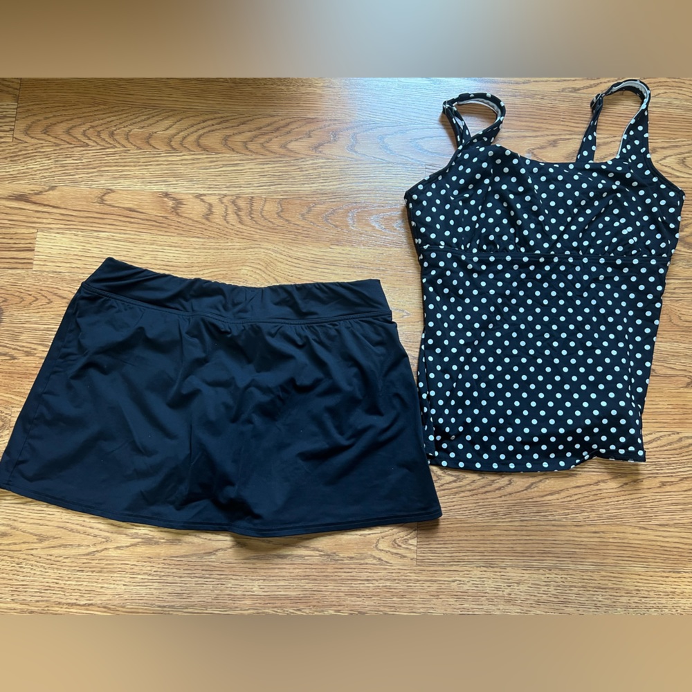 Lands' End Black and White Polka Dot Swim Set